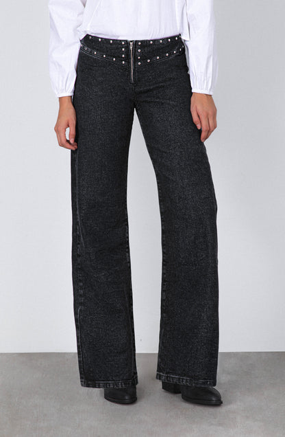 Pantalón Tachas Zipper Black