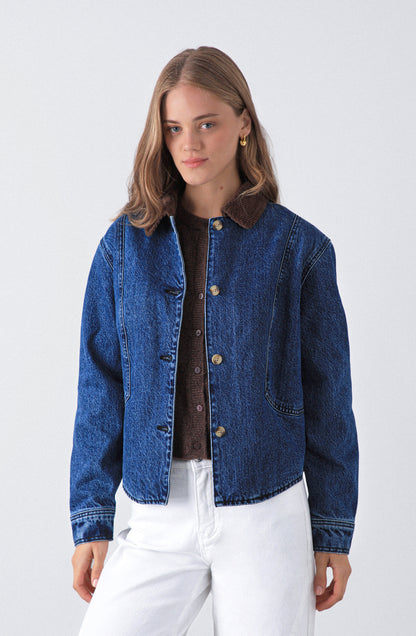 Chaqueta Denim Cuello Cotelé Blue