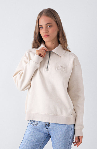Polerón Mid Zipper Ecru
