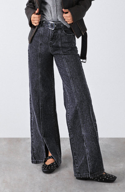 Pantalón Abertura Cinturón Black