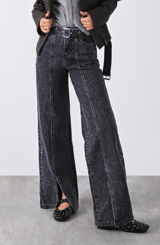 Pantalón Abertura Cinturón Black