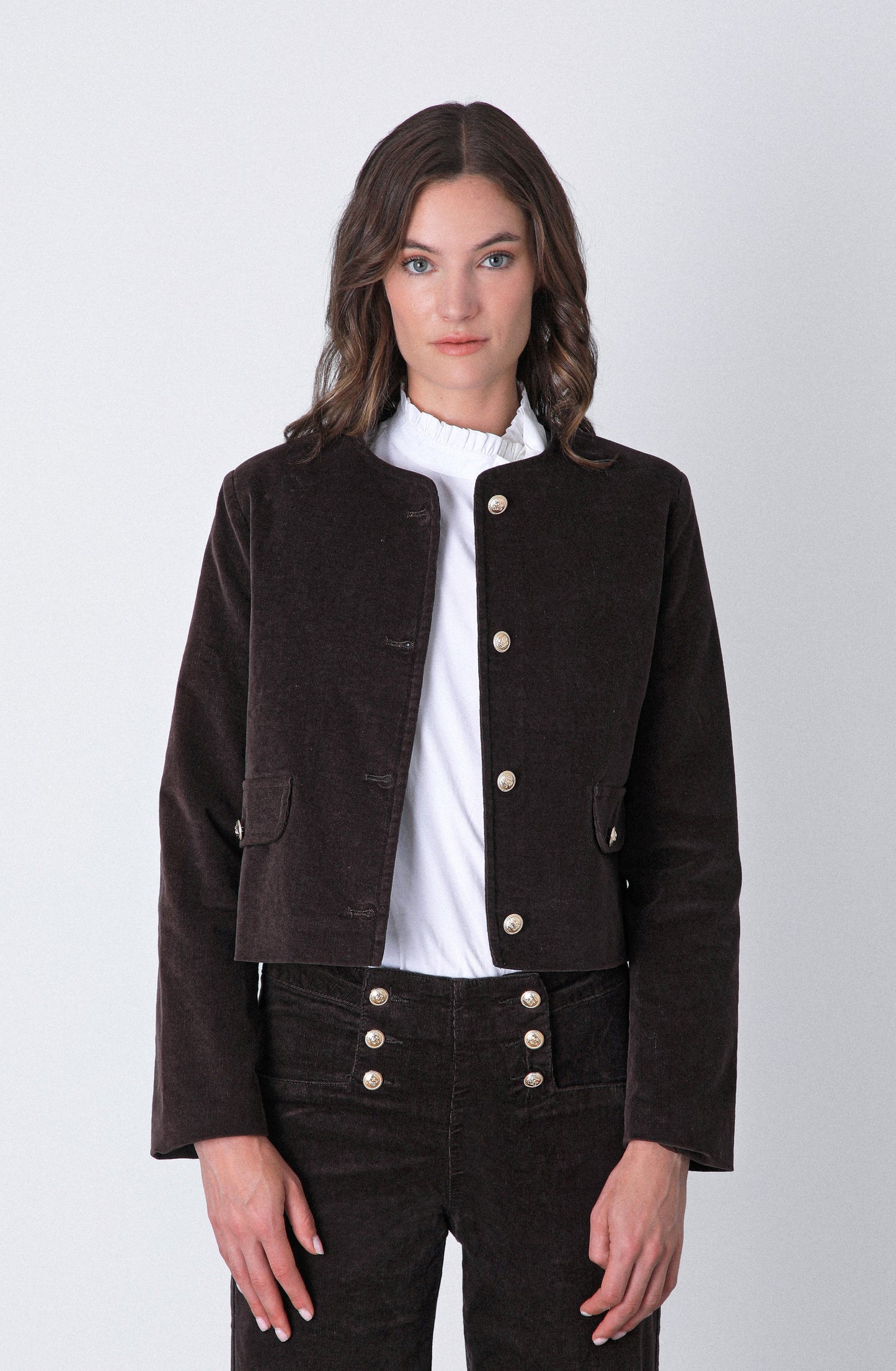 Chaqueta Botones Cotelé Brown