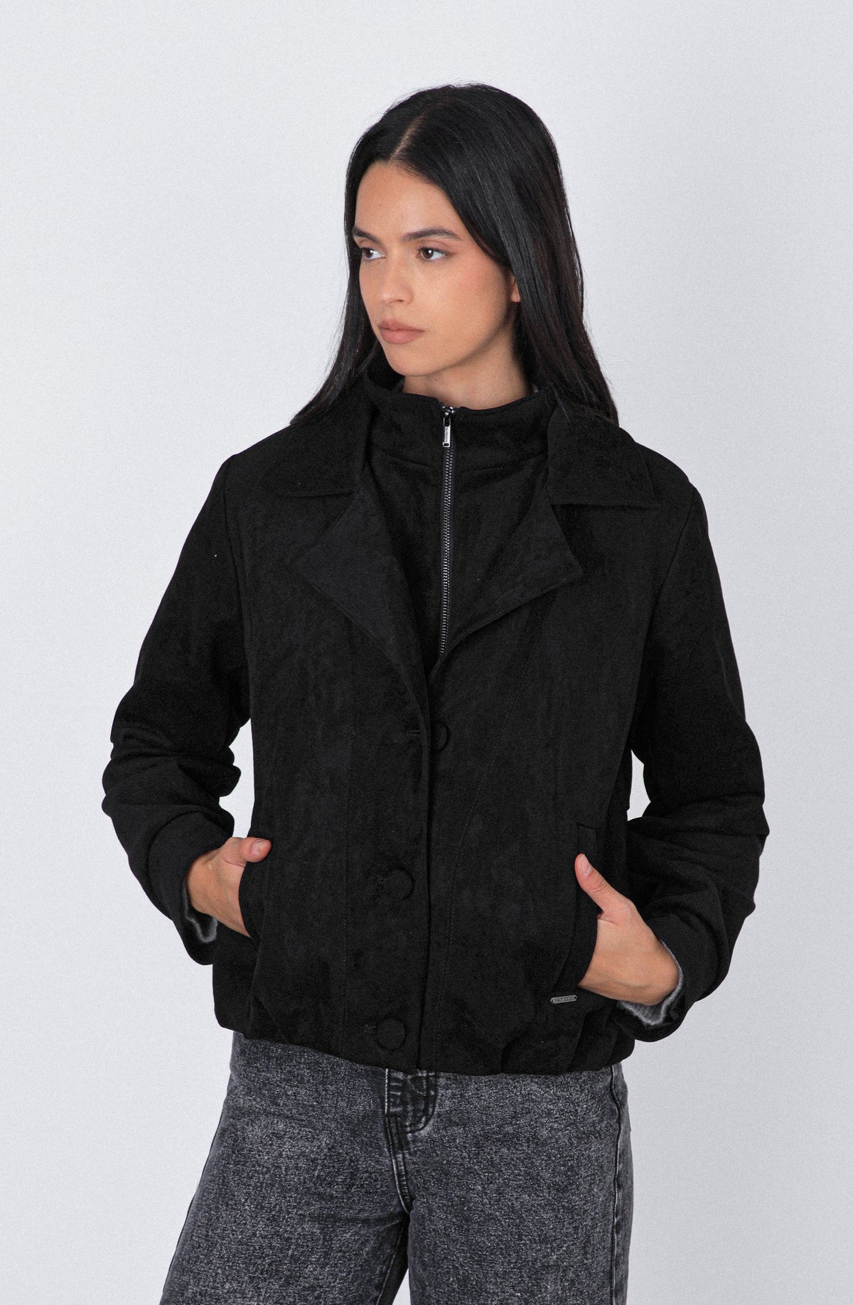 Chaqueta Suede Botones Black