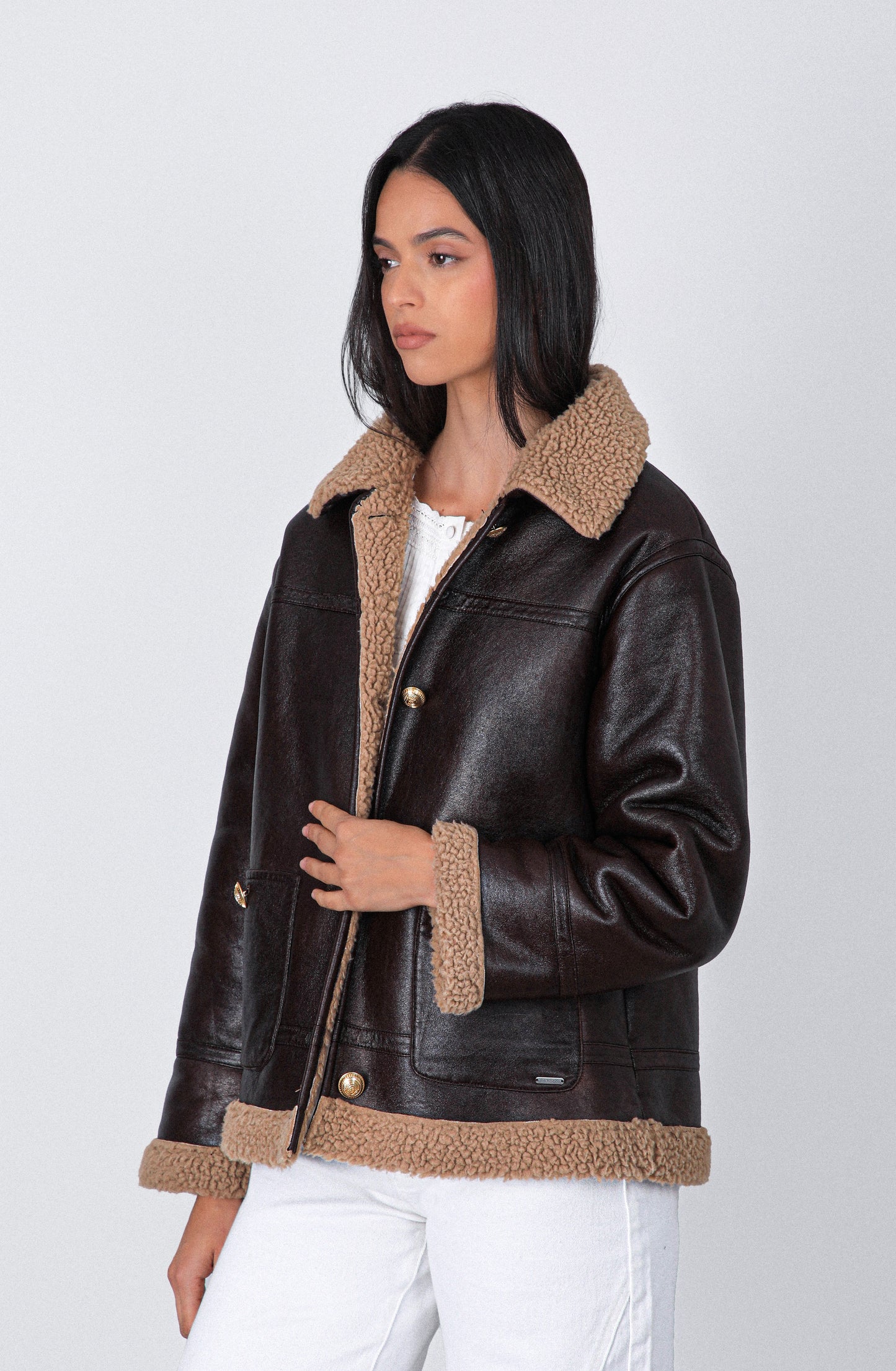 Chaqueta Pu Sherpa Brown