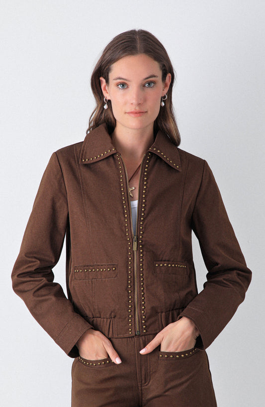 Chaqueta Bomber Tachas Brown