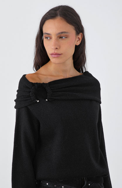 Sweater Hombro Drapeado Black