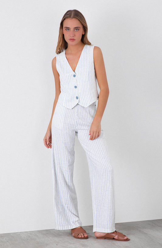 Pantalón Rayas Lino Blue