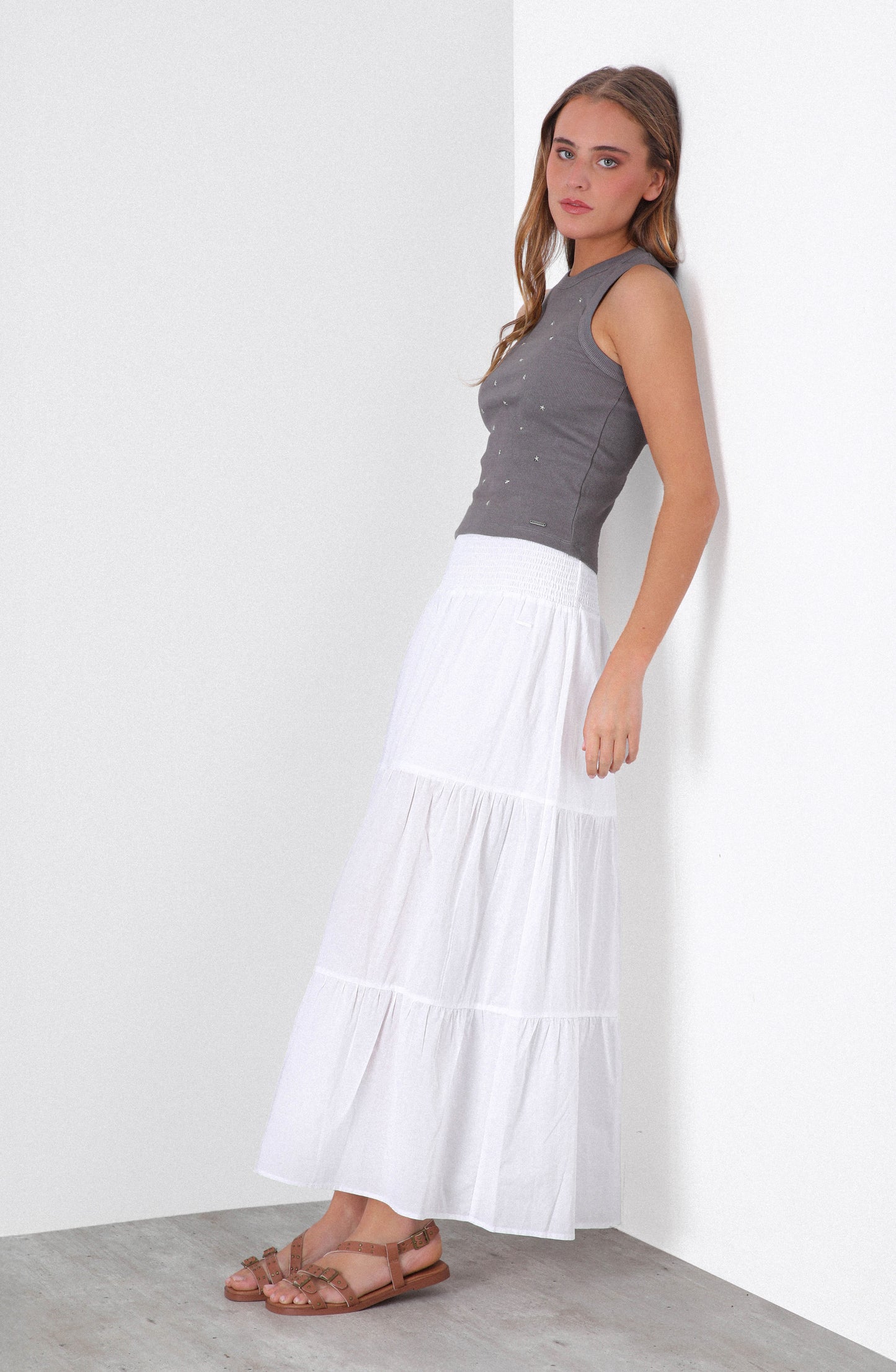 Falda Larga Panal White