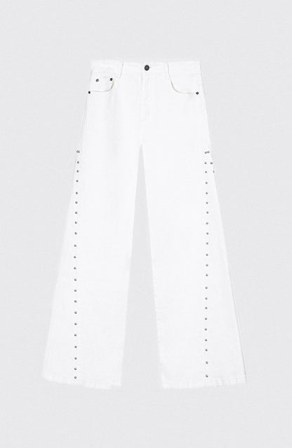 Pantalón Corte Lateral Tachas White