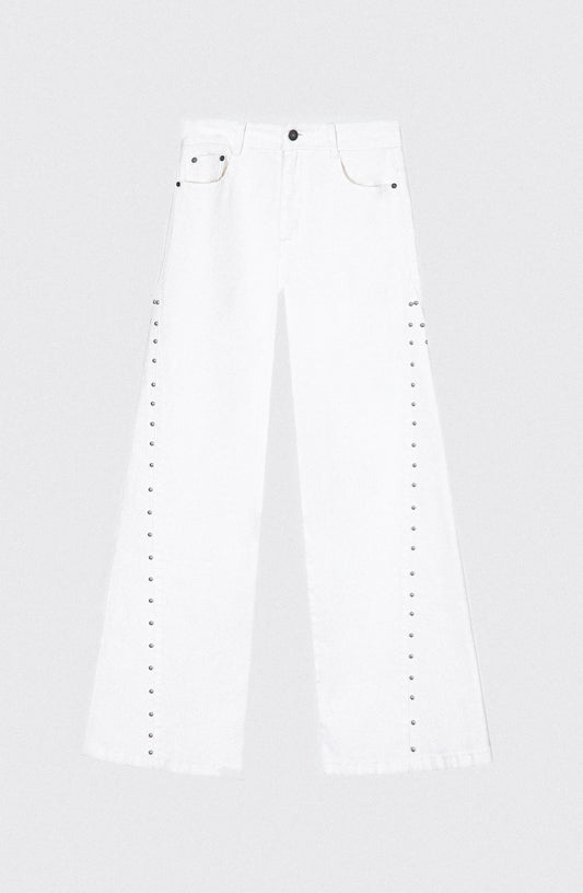 Pantalón Corte Lateral Tachas White