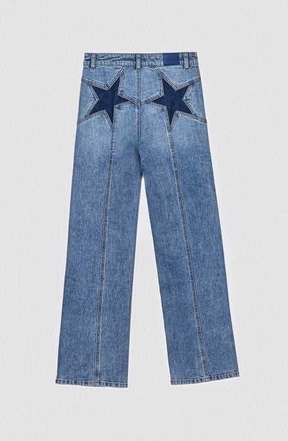 Pantalón Straight Estrella Print Blue