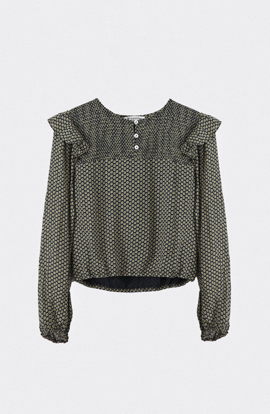 Blusa Estampada Vuelo Lurex Navy