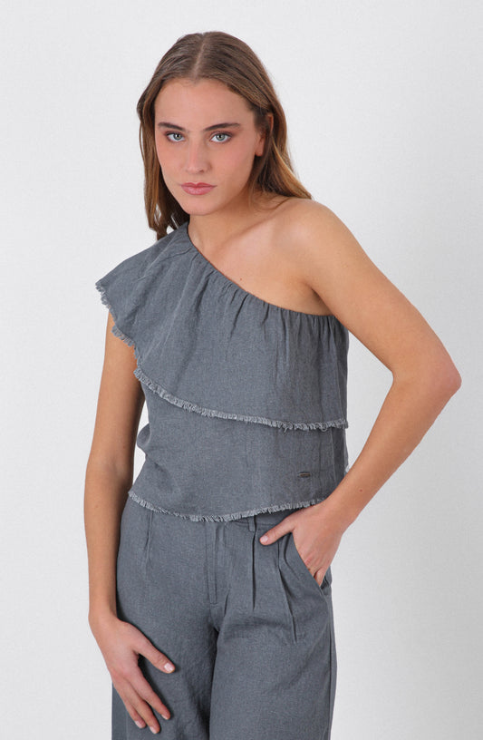 Top Hombro Vuelos Grey