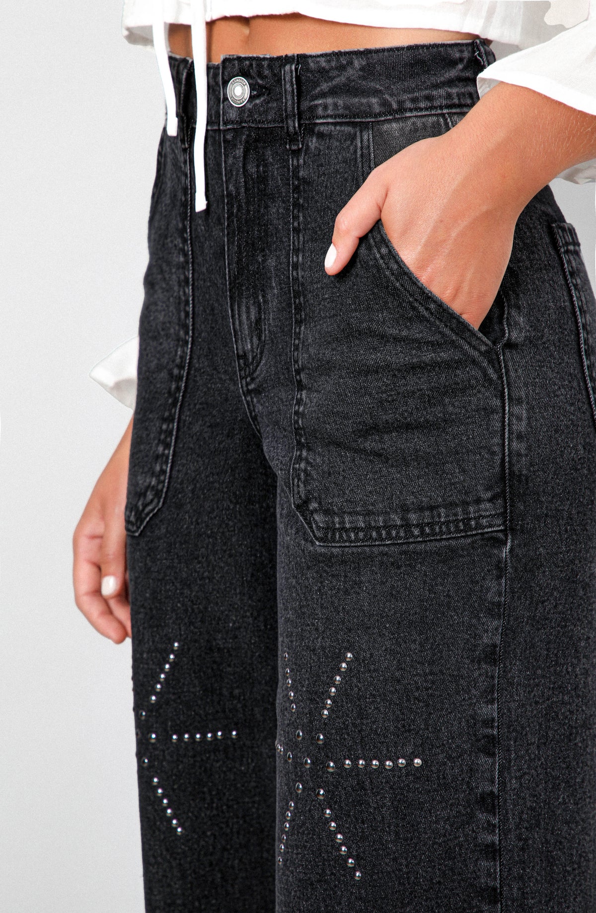 Pantalón Flores Tachas Black