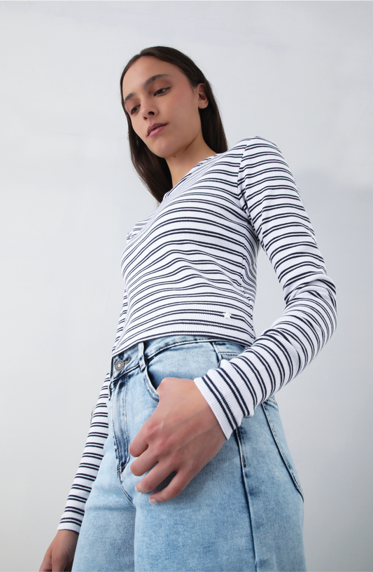 Polera Manga Larga Lineas White