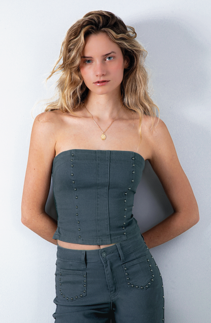 Top Strapless Tachas Gray