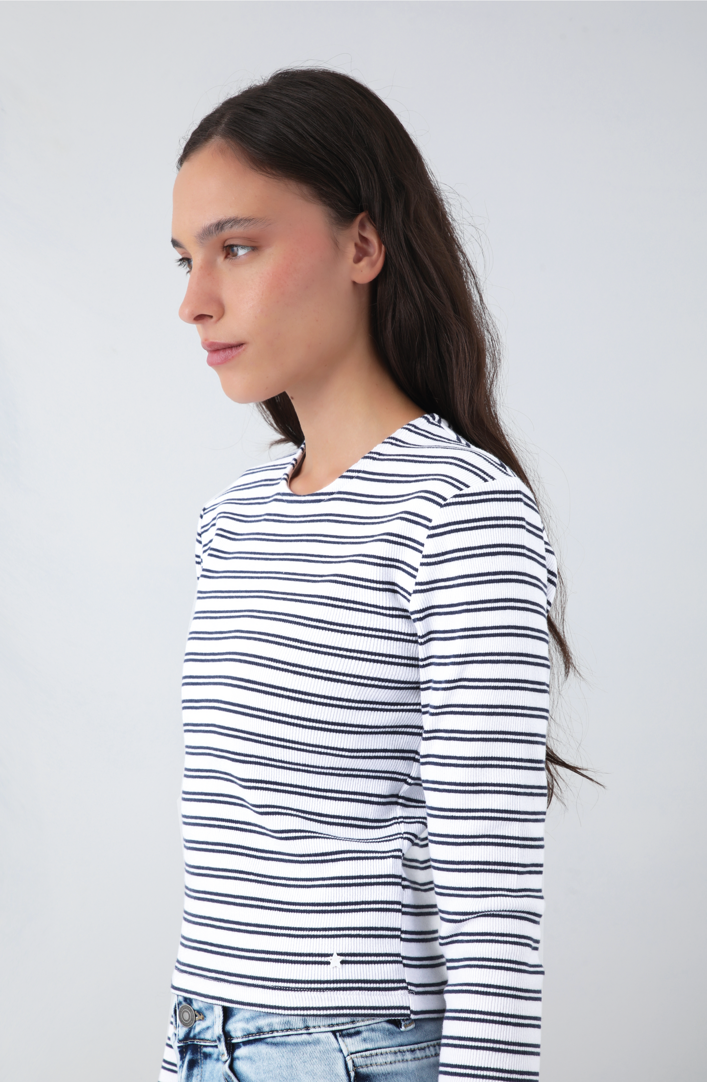 Polera Manga Larga Lineas White