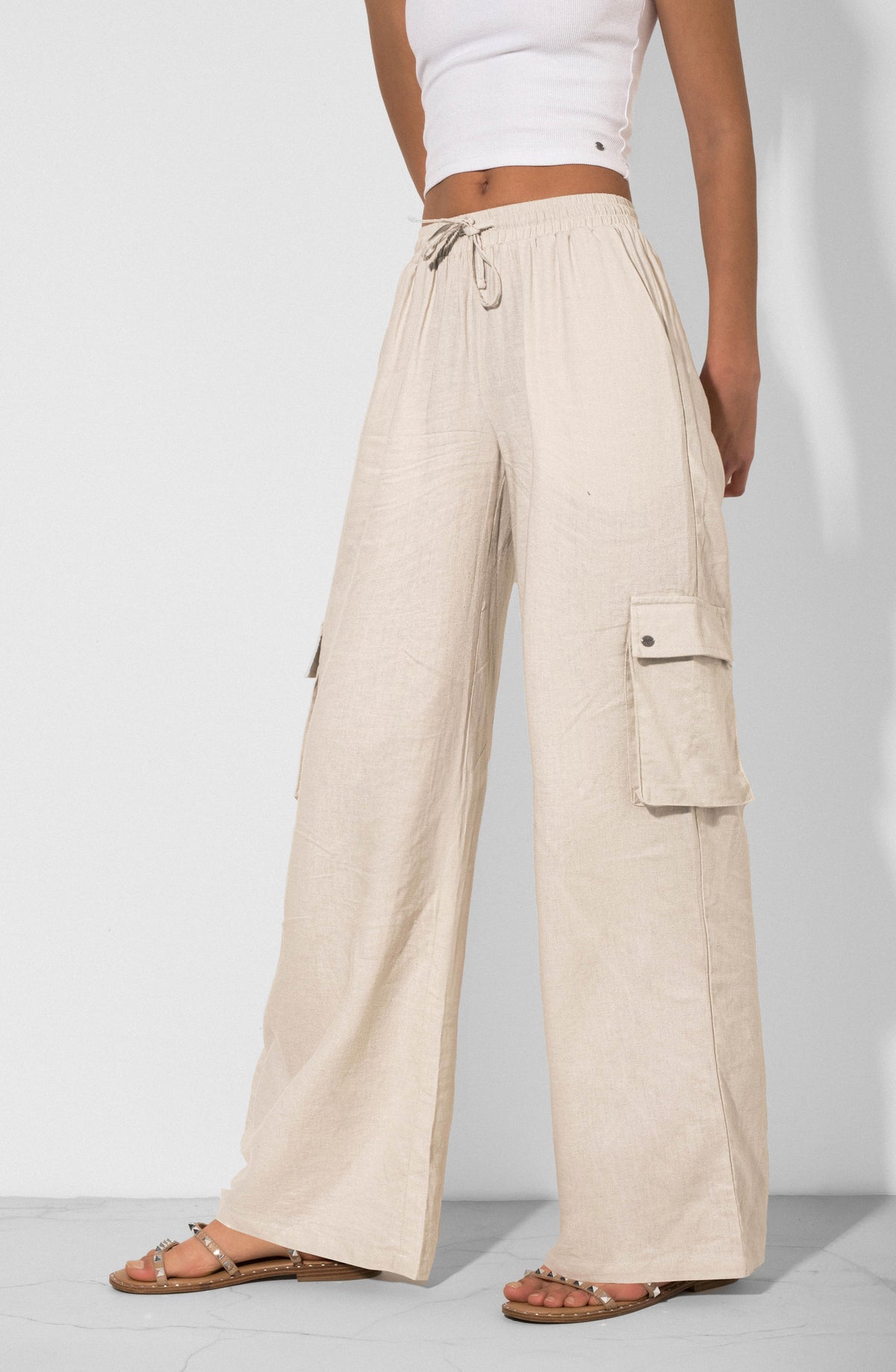 Pants Lino Cargo Ecru