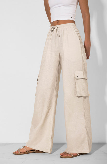 Pants Lino Cargo Ecru