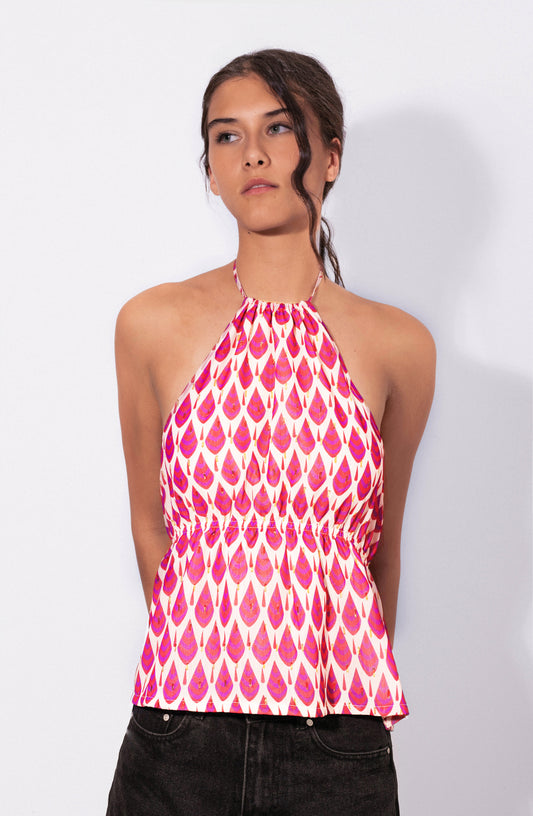 Top Halter Full Print Pink