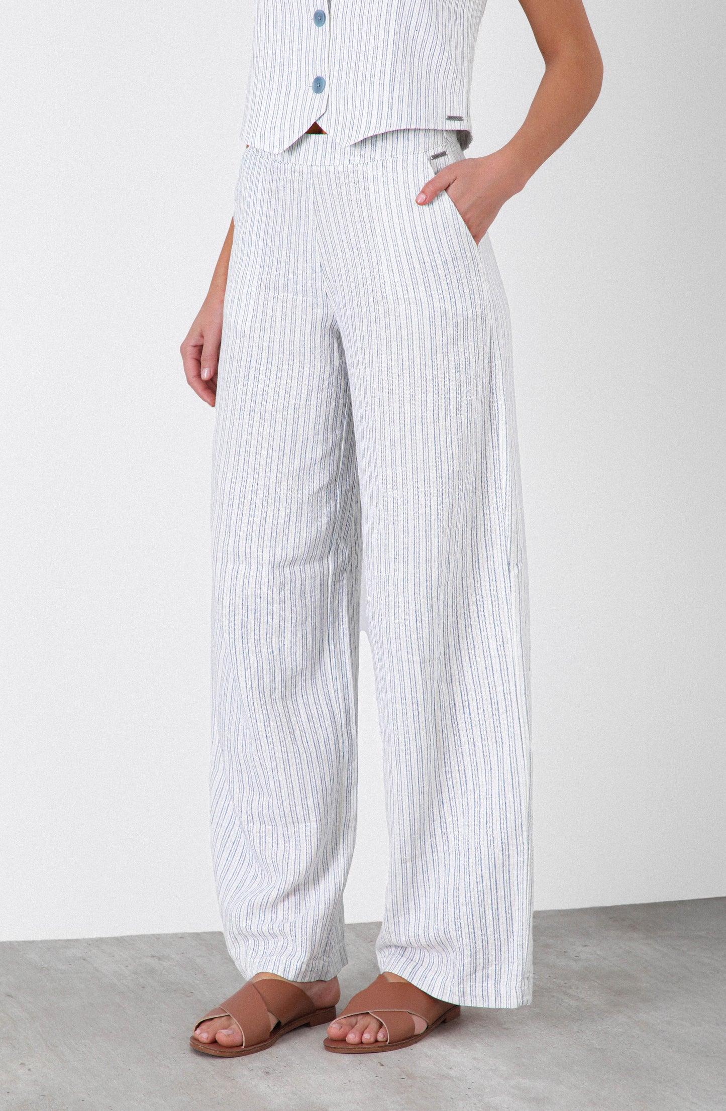 Pantalón Rayas Lino Blue