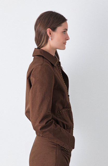 Chaqueta Bomber Tachas Brown