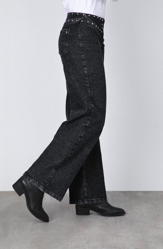 Pantalón Tachas Zipper Black