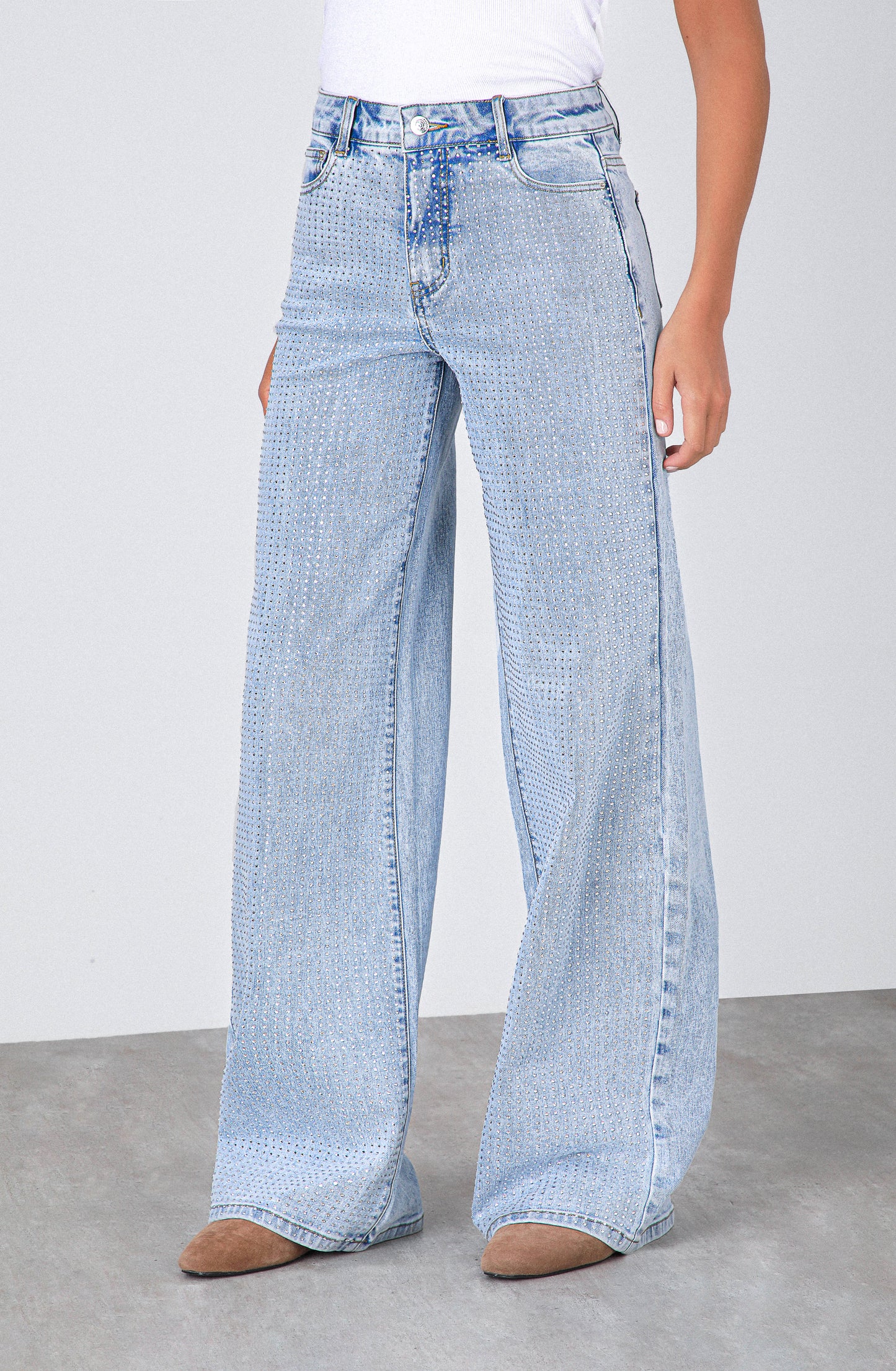 Pantalón Wide Leg Strass Light Blue