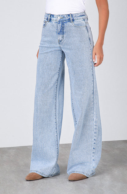 Pantalón Wide Leg Strass Light Blue