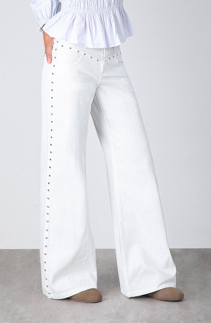 Pantalón Tachas Frontales White
