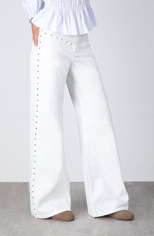 Pantalón Tachas Frontales White