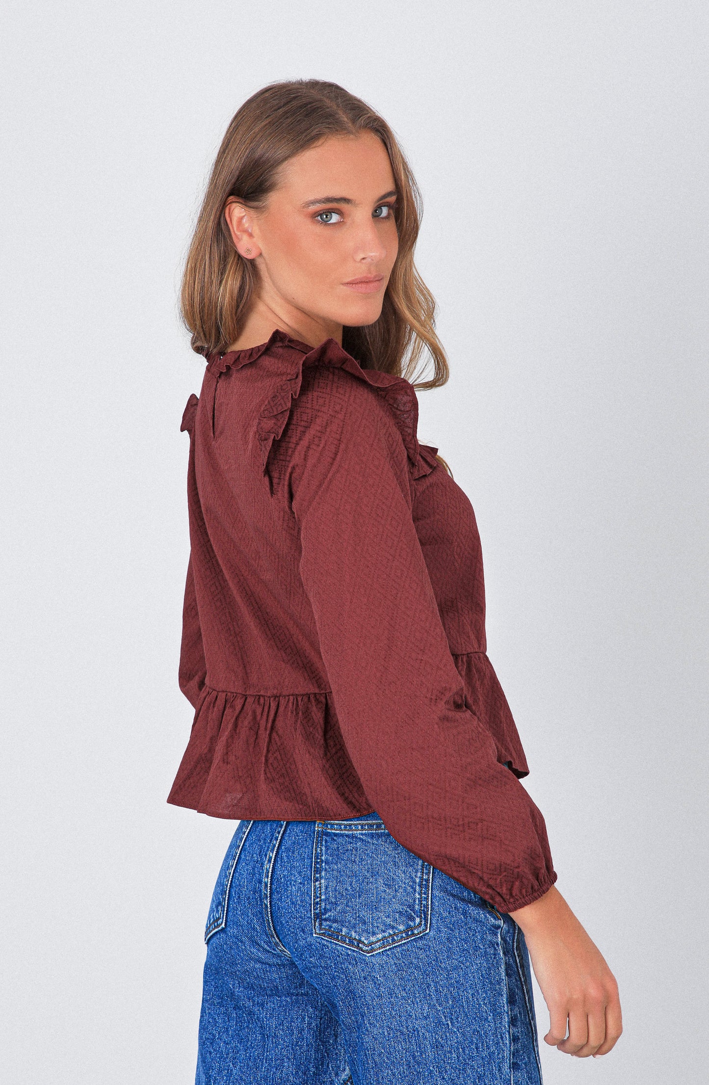 Blusa Vuelos Frontales Burgundy