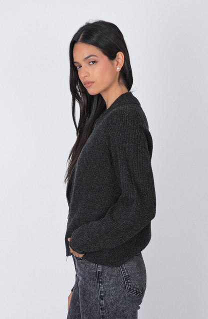 Cardigan Zipper Grey Melange