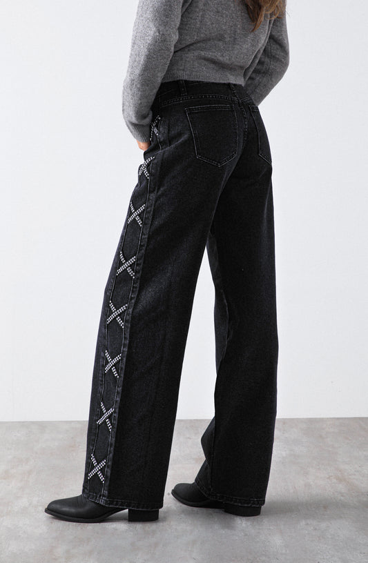 Pantalón Franja Lateral Tachas Black