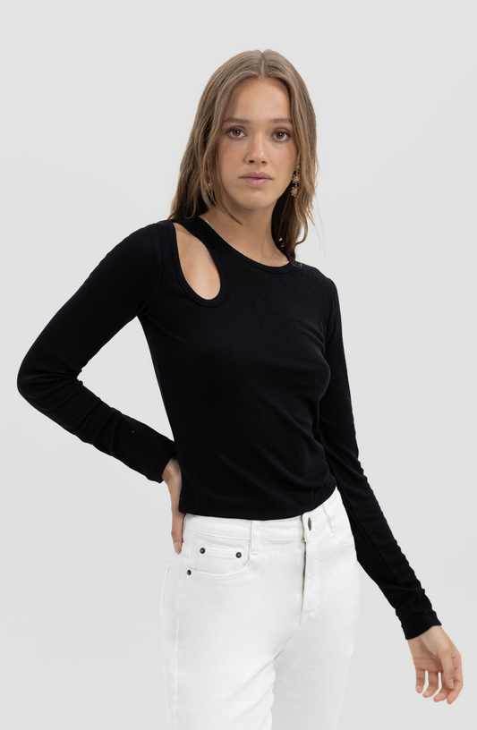 Top Manga Larga Cut Out Black
