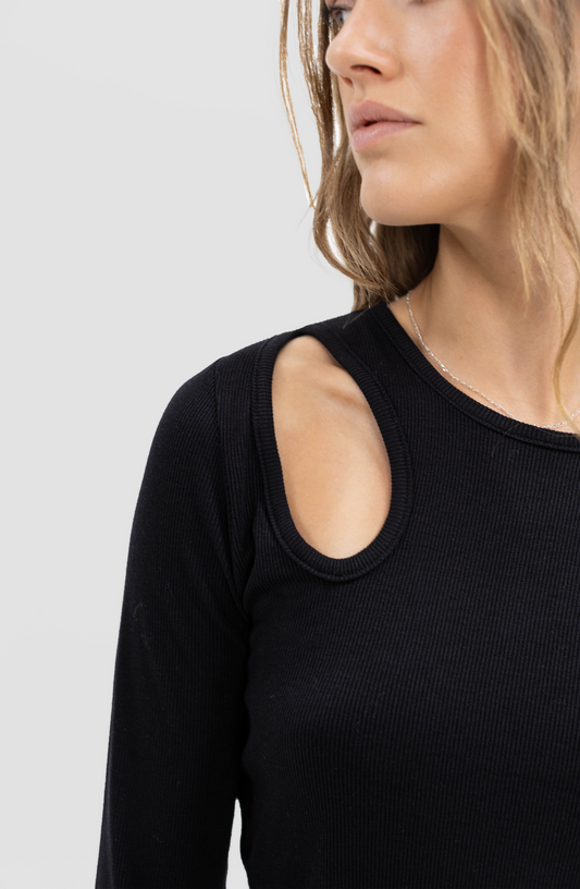 Top Manga Larga Cut Out Black