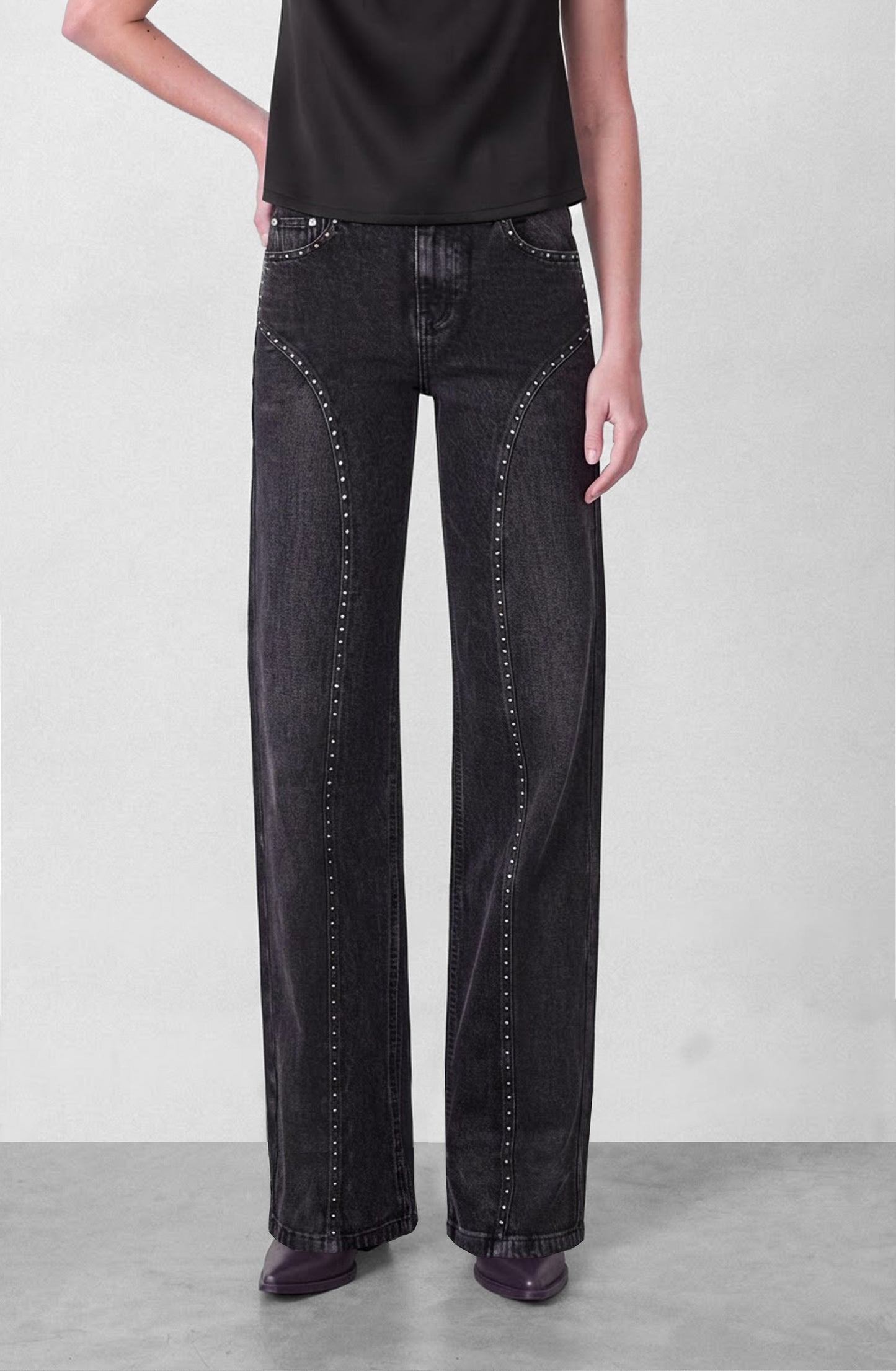 Pantalón Corte Tachas Wide Grey