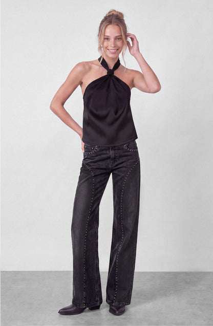 Pantalón Corte Tachas Wide Grey