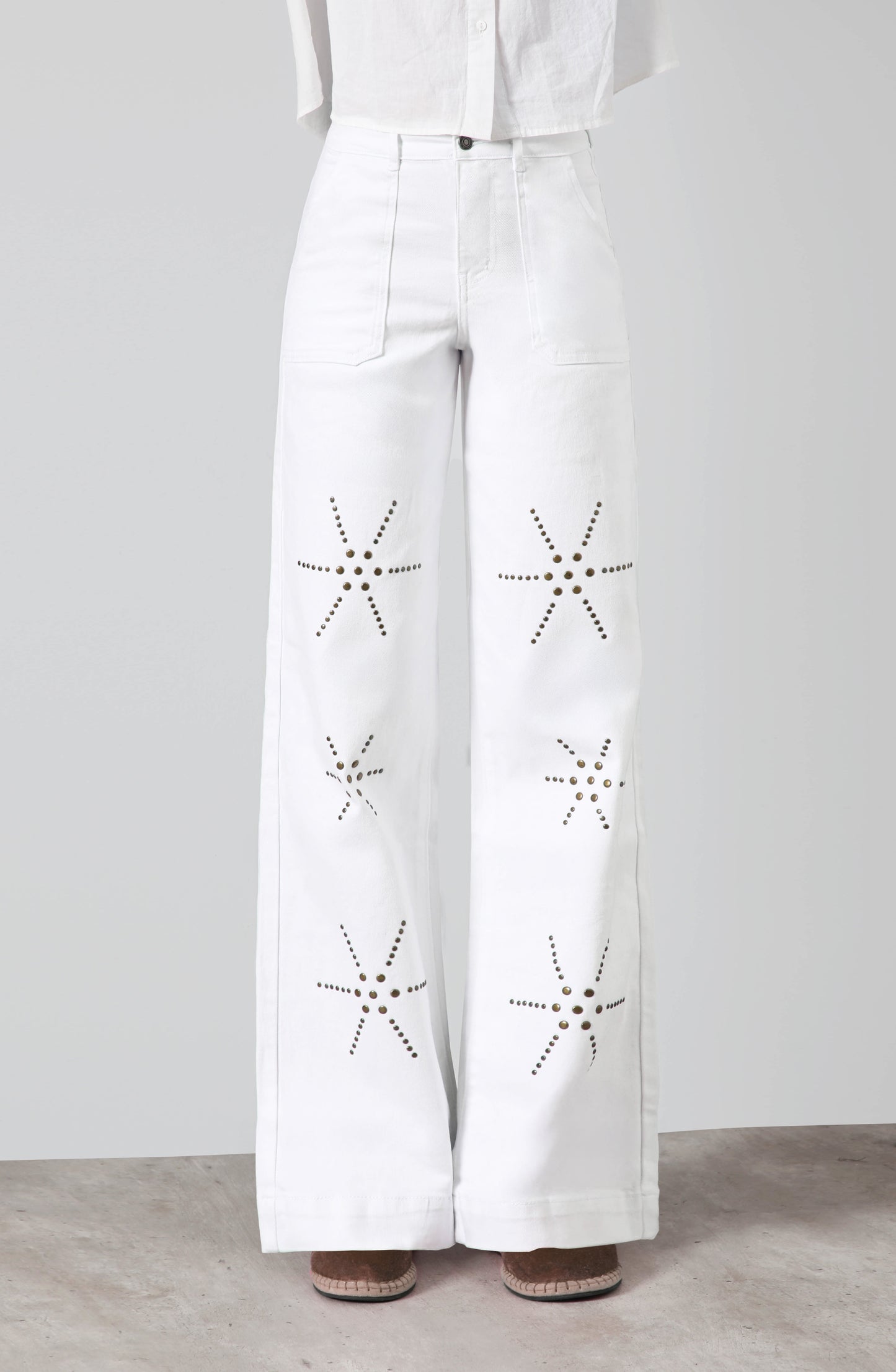 Pantalón Flores Tachas White