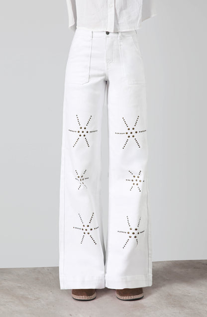 Pantalón Flores Tachas White