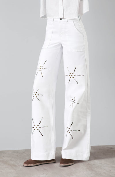 Pantalón Flores Tachas White