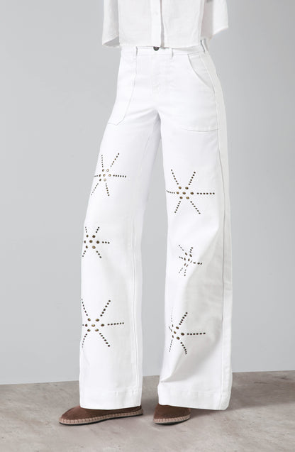 Pantalón Flores Tachas White