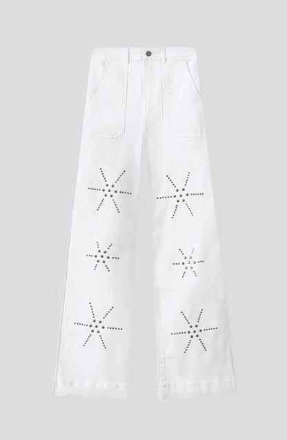 Pantalón Flores Tachas White