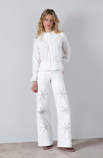 Pantalón Flores Tachas White