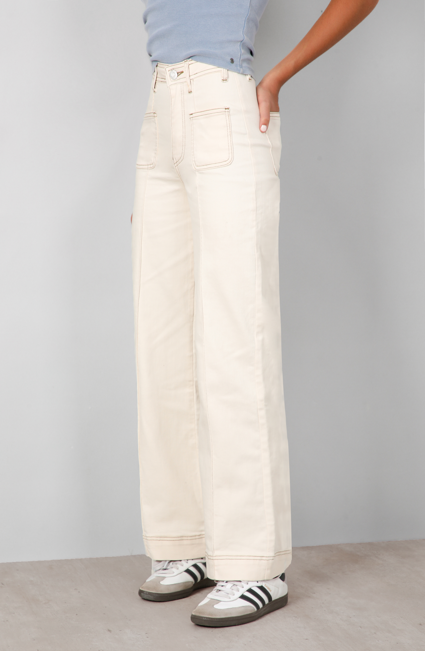 Pants Wide Leg Pocket Ecru