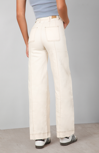 Pants Wide Leg Pocket Ecru