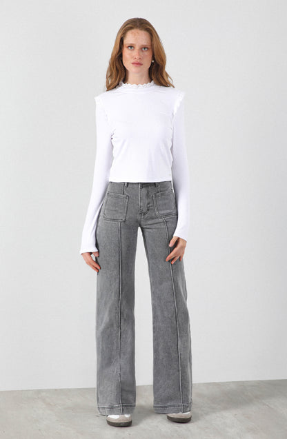 Pants Wide Leg Pocket Gray R