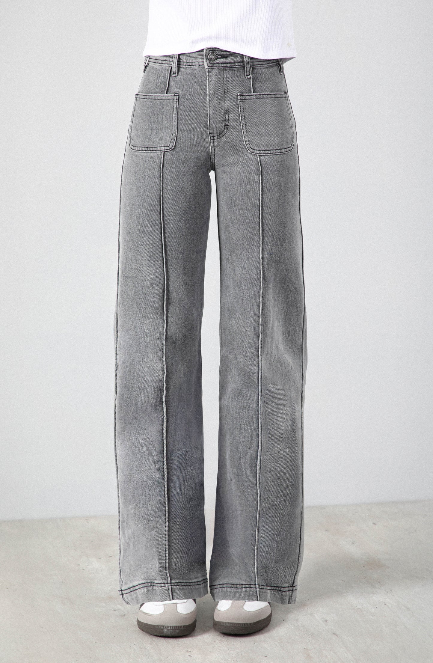Pants Wide Leg Pocket Gray R