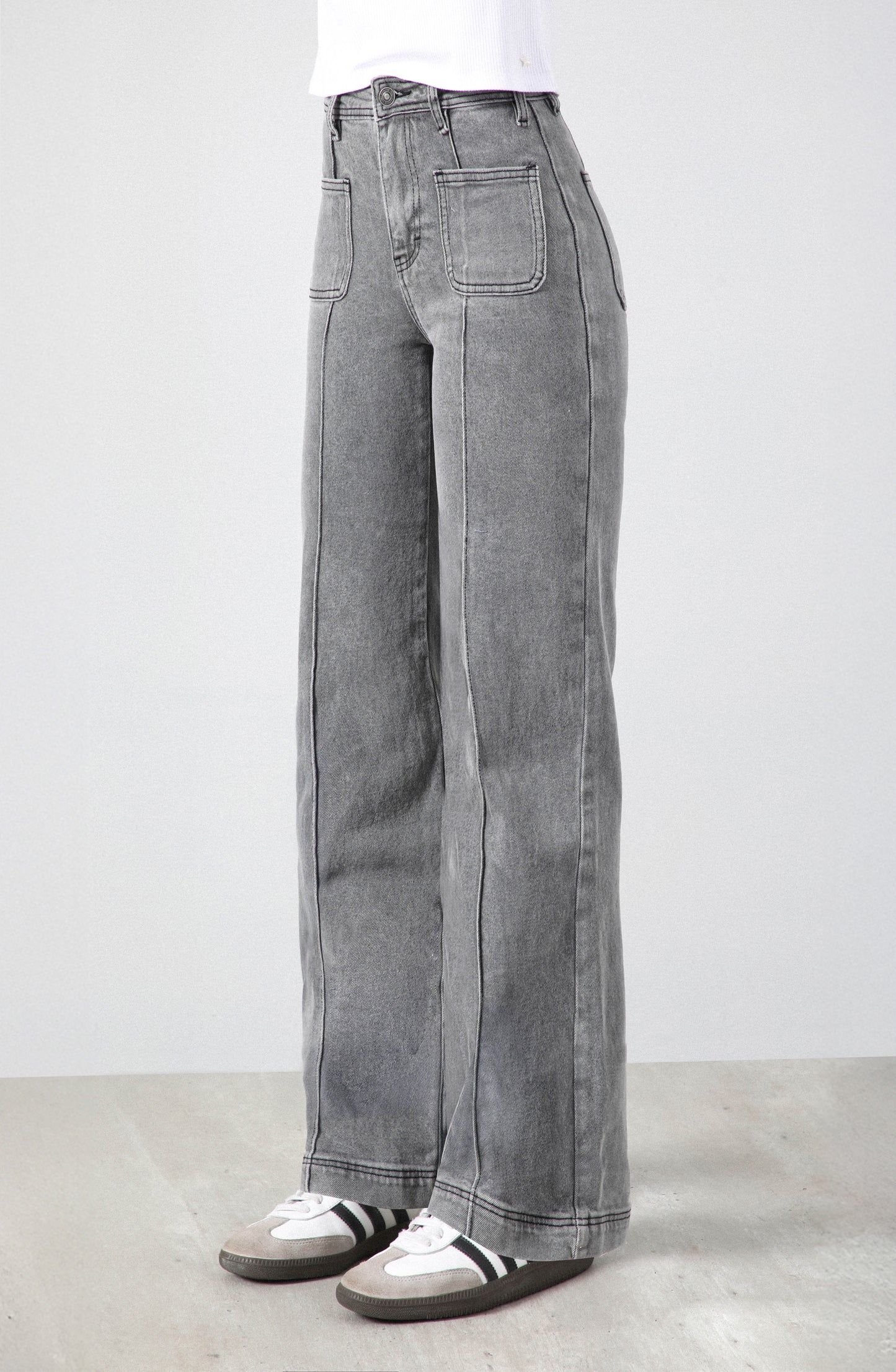 Pants Wide Leg Pocket Gray R