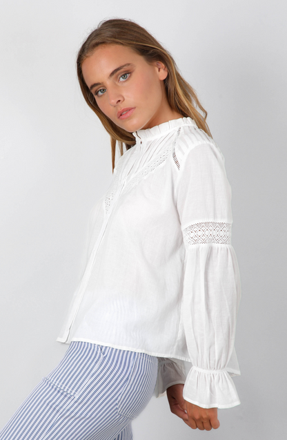 Blusa Pliegues Broderie White